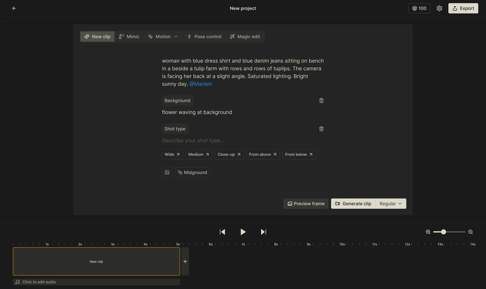 Moonvalley editor timeline