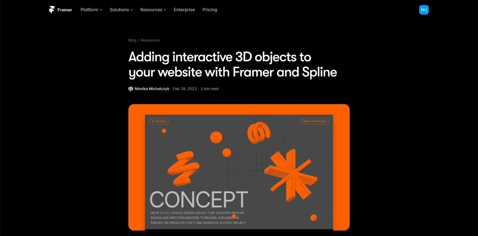 Framer blog post: Adding interactive 3D objects to your website with Framer and Spline