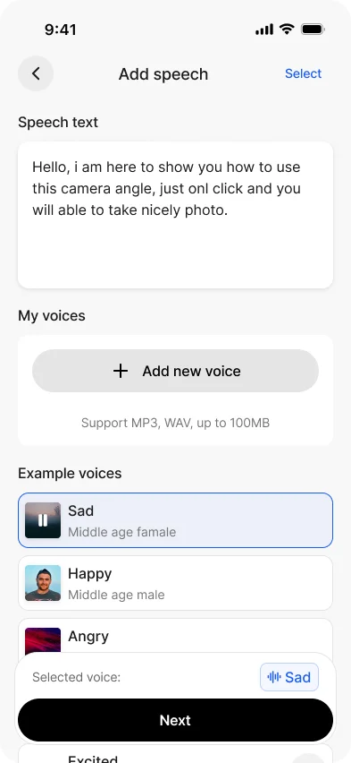Verv: add speech with a chosen voice