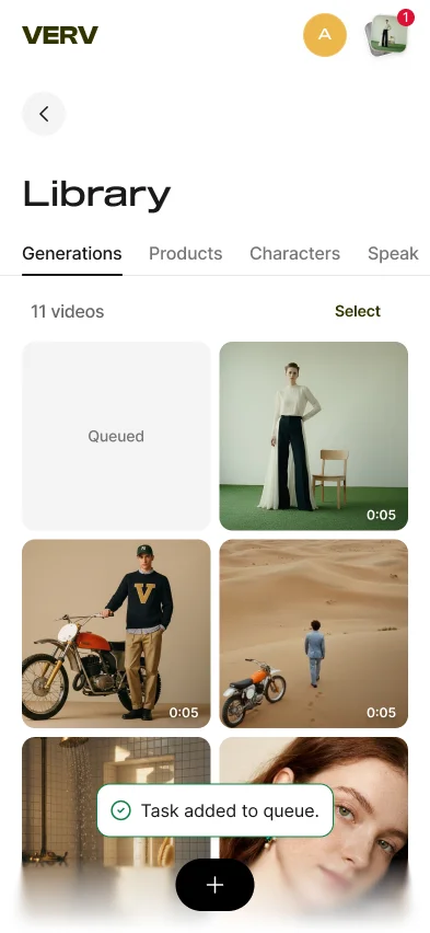 Verv: generation library with a queued video